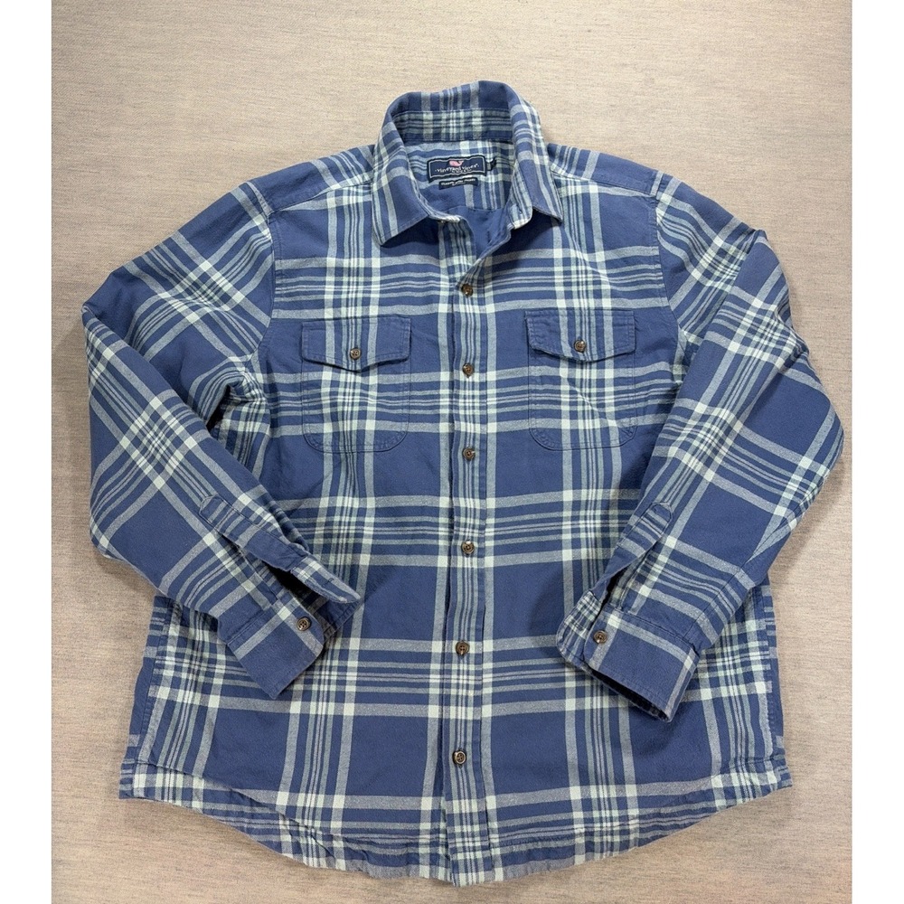 Vineyard Vines Shirt Jacket Mens L Blue Plaid Flannel Lined Shacket